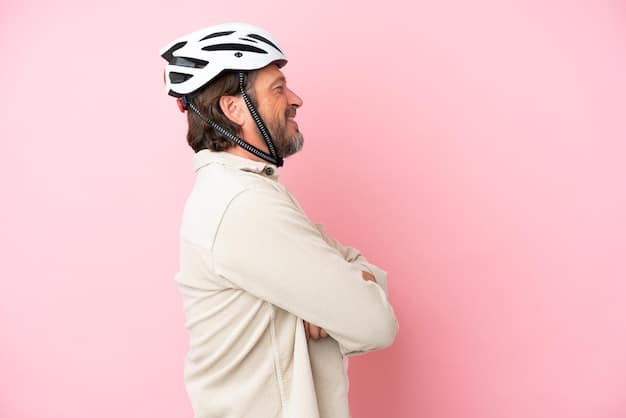A split image showing a cyclist wearing a helmet and reflective vest on one side, and a person on public transit holding a backpack securely and standing away from the edge of the platform on the other side.