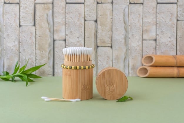A serene bathroom setting showcasing a bamboo toothbrush, package-free soap and shampoo bars displayed on a wooden shelf, and reusable cotton rounds in a glass jar, highlighting eco-friendly personal care products for a sustainable lifestyle.