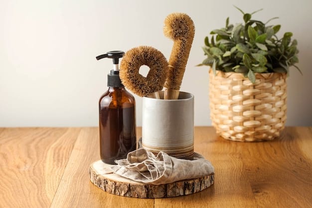 A well-organized bathroom shelf featuring reusable cotton rounds in a glass jar, bamboo toothbrushes in a holder, a safety razor, and solid shampoo and conditioner bars displayed attractively.