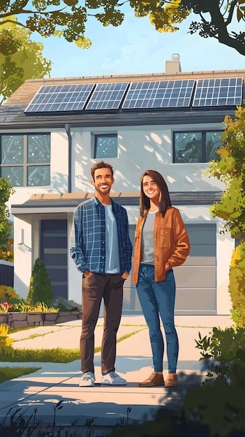 Solar panels installed on a residential rooftop on a sunny day, illustrating renewable energy and cost savings.