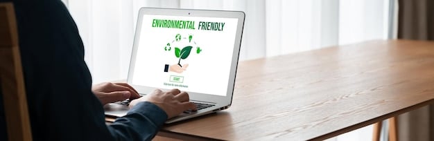 A person using a laptop to access a carbon footprint calculator website, showing various areas of assessment such as home energy, transportation, and diet. The image should convey the process of quantifying one's environmental impact.