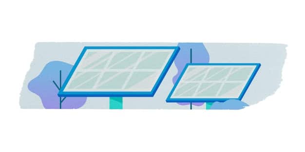 An illustration comparing the energy production of a monofacial solar panel versus a bifacial solar panel. The monofacial panel absorbs sunlight from the top, while the bifacial panel absorbs sunlight from both the top and reflected light from the ground.