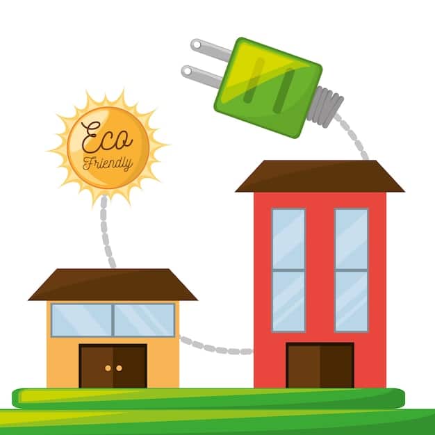 An illustration showing solar panels on a roof connected to a battery storage system inside the house, with arrows indicating the flow of energy.