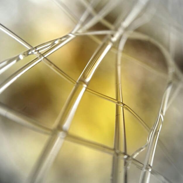 A close-up of a crystalline silicon solar panel showing the intricate network of silicon wafers and their connections, emphasizing the precision of the manufacturing process.