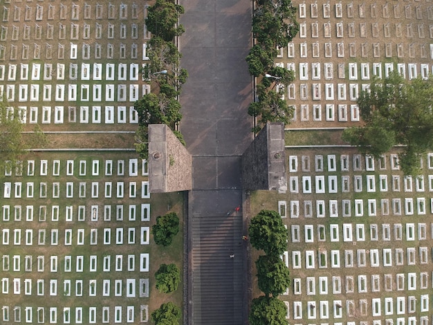An overhead view of a solar panel installation featuring perovskite cells on a residential rooftop. The installation is sleek and modern, complementing the roof design, with surrounding trees and blue sky indicating a sunny environment ripe for generating clean energy.