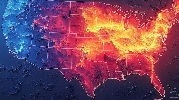 A map of the United States highlighting areas with high geothermal potential in red and orange.