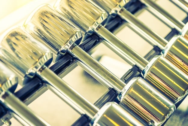 A detailed close-up of a cutting-edge electric vehicle battery being assembled in a high-tech factory, highlighting the innovation in energy storage technology.