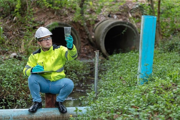 A close-up shot of a worker inspecting a geothermal wellhead with various gauges and pipes, highlighting the technical infrastructure and maintenance required for geothermal energy production.