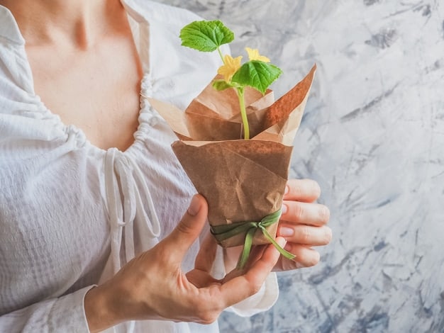 A close-up of a hand holding seedlings in sustainable packaging, symbolizing the growth and investment in eco-friendly technologies and companies.