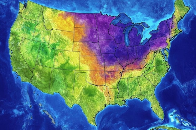 A detailed map of the United States, highlighting the states with the highest wind energy production. Darker shades indicate higher production levels, with key wind farm locations marked. The map also includes infographics displaying the percentage of electricity generated by wind power in each state.