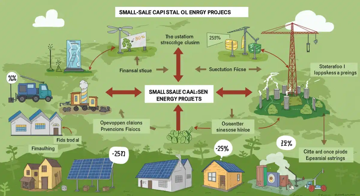 Infographic showing capital flow and returns in small-scale clean energy investments.