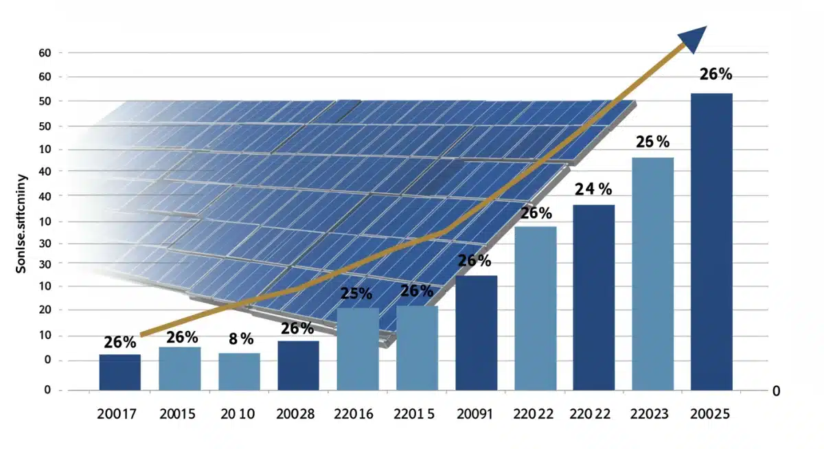 Infographic showing solar panel efficiency trend and projected 26% conversion rates by Q1 2025, highlighting financial benefits.