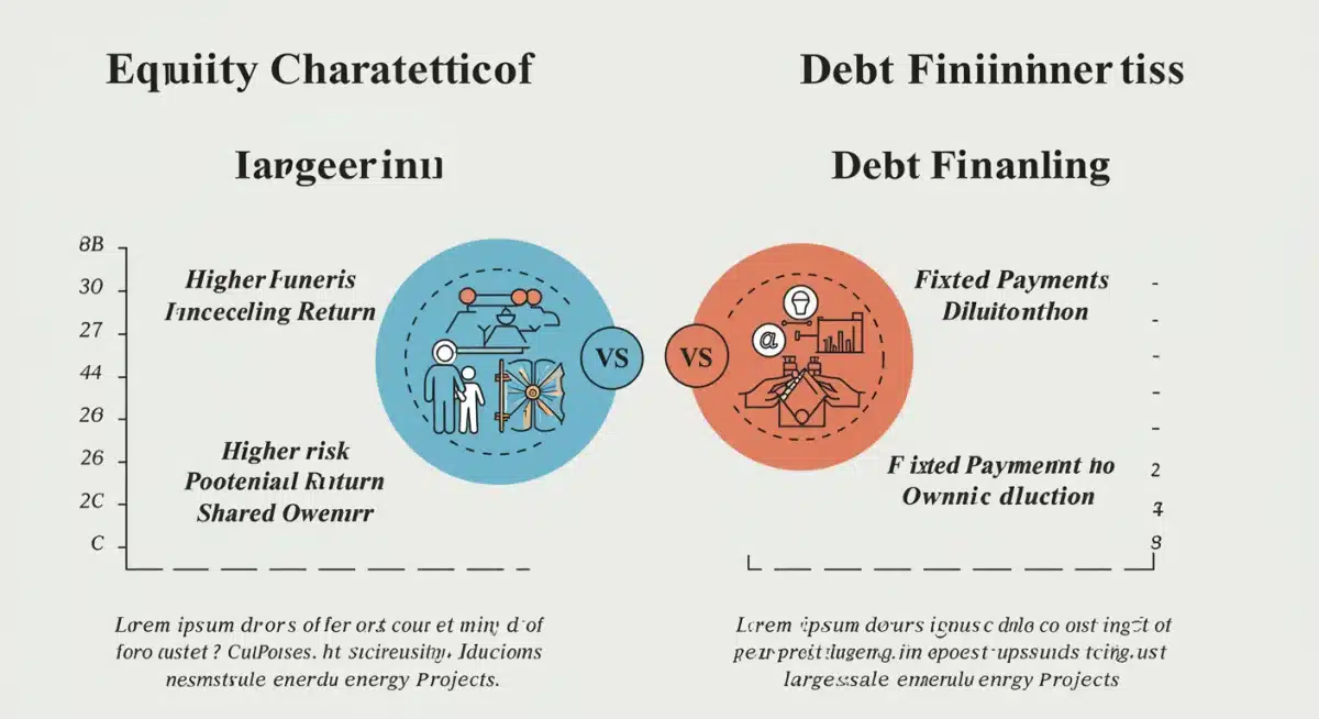 Infographic comparing equity and debt financing characteristics for US renewable energy projects.