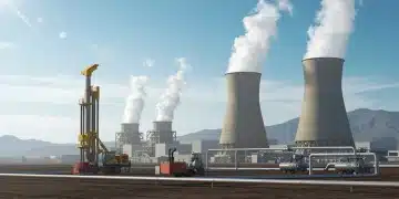 Futuristic advanced geothermal power plant generating clean baseload electricity