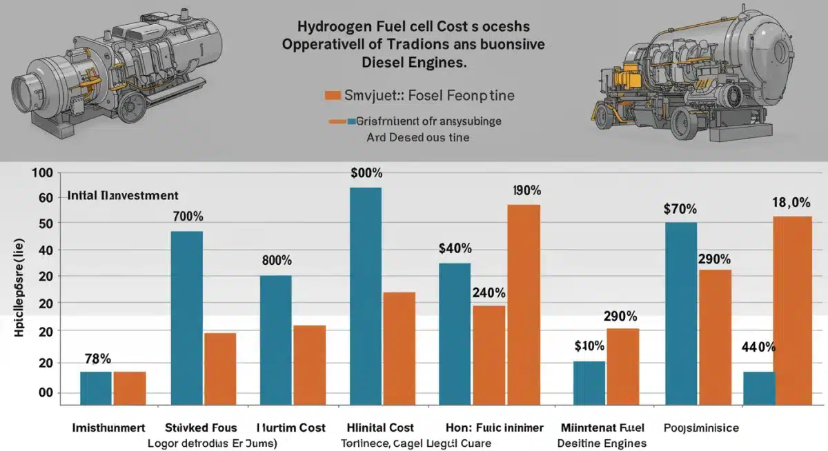Infographic comparing operational costs of hydrogen fuel cell vehicles with diesel vehicles.