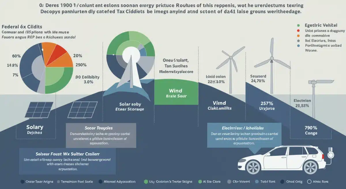 Infographic detailing federal tax credits for various clean energy sectors in the US.