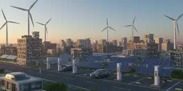 Futuristic cityscape with clean energy infrastructure, symbolizing US clean tech unicorns