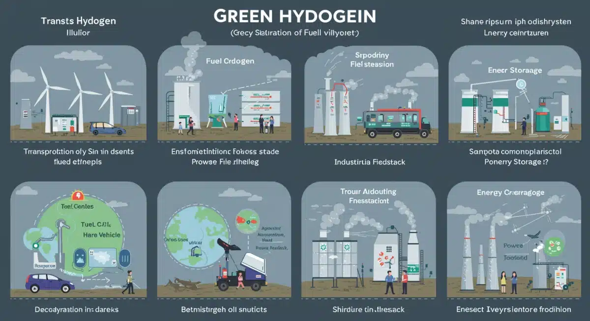 Infographic illustrating diverse applications of green hydrogen across industries