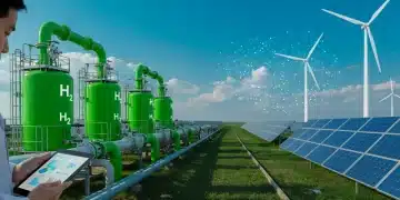Green hydrogen production facility with solar and wind energy infrastructure
