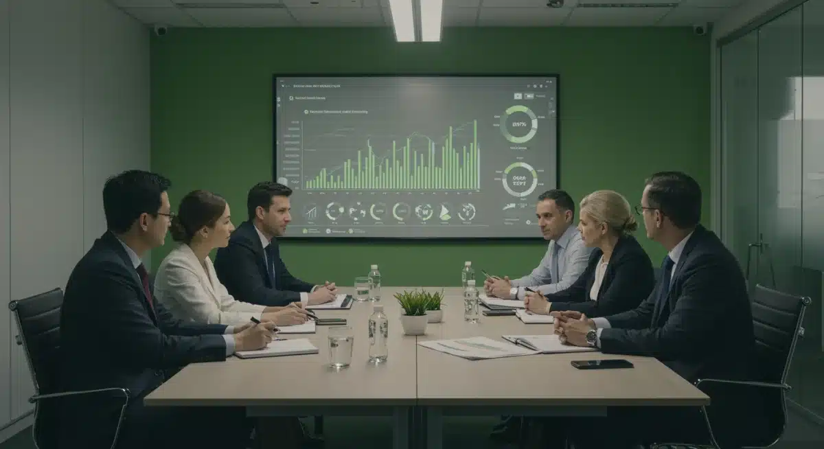 Investors analyzing data on clean tech market trends and growth projections