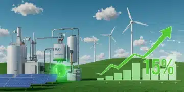 Illustration of a U.S. green hydrogen production facility with renewable energy sources
