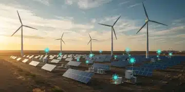 Advanced microgrid infrastructure with solar, wind, and battery storage for U.S. energy resilience.