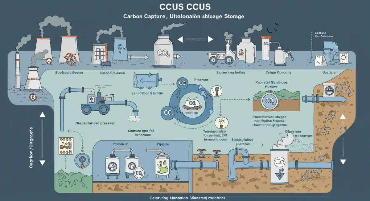 Infographic showing the complete CCUS process from capture to storage and utilization.