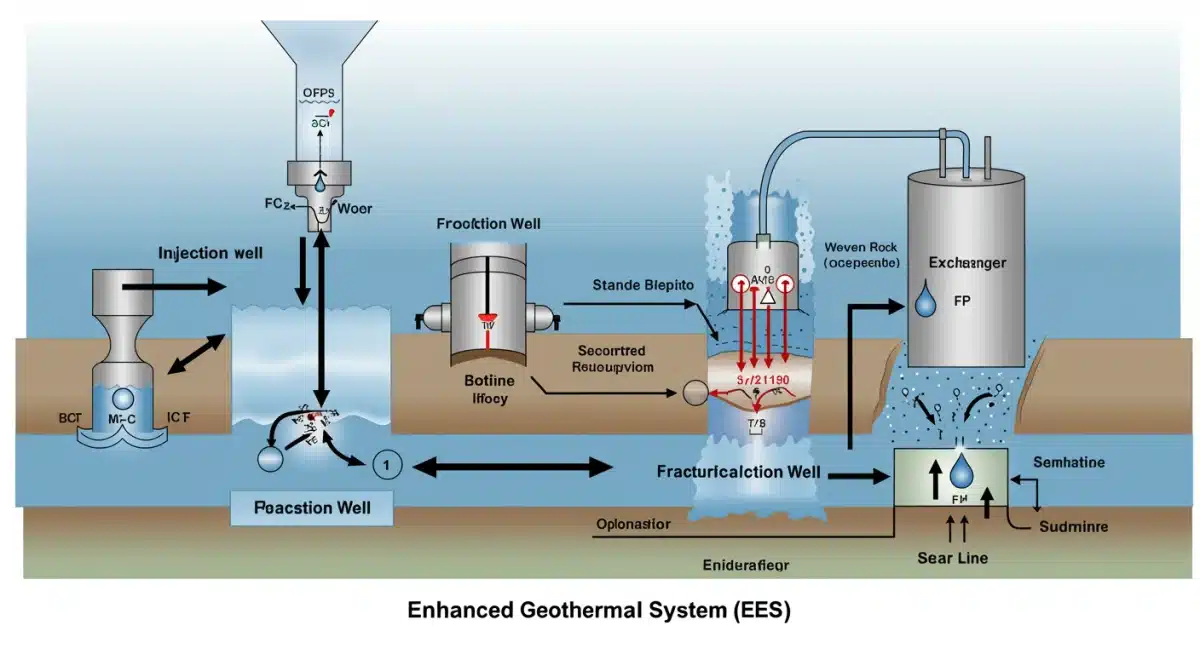 Enhanced Geothermal System (EGS) diagram showing subsurface heat extraction