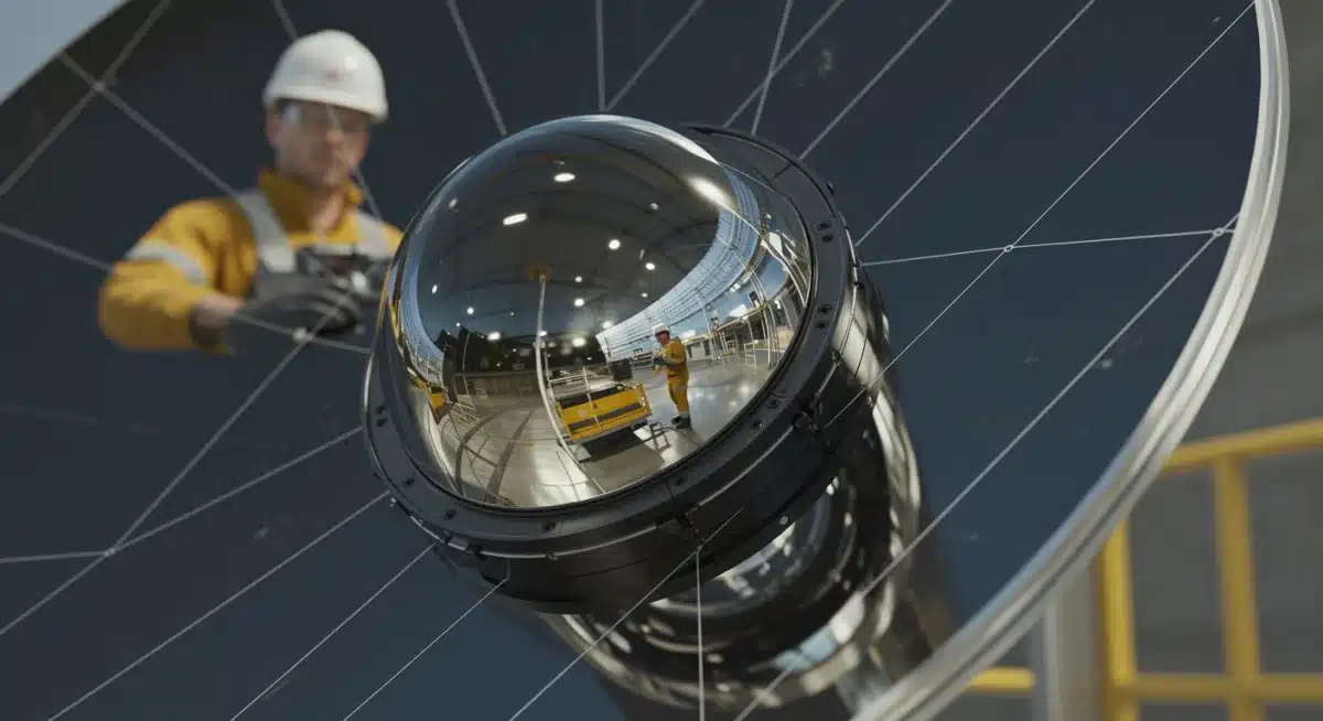 Close-up of a next-generation solar reflector, demonstrating advanced materials and precision engineering.