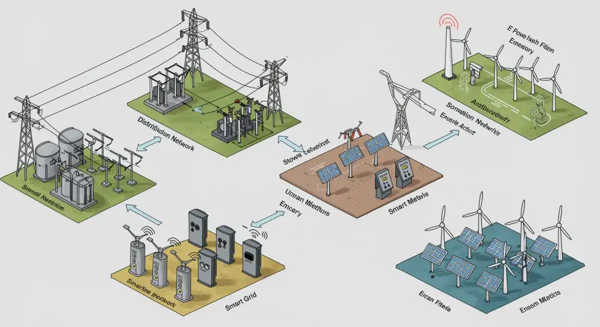Infographic showing integrated components of a smart grid infrastructure