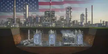 Industrial facility with carbon capture technology and underground storage, representing U.S. CCUS advancements.