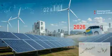 Illustration of diverse clean energy technologies and financial growth symbolizing 2026 clean energy tax credits.