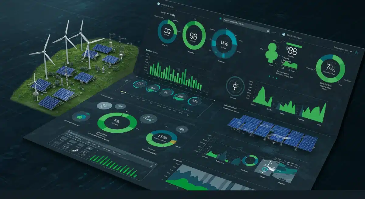 AI-powered energy dashboard displaying real-time smart grid data and efficiency metrics.