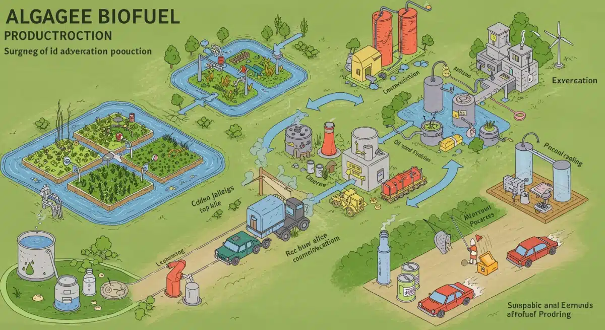 Algae biofuel production process diagram