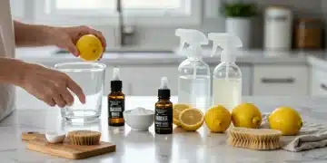Ingredients for DIY eco-friendly cleaning products on a kitchen counter