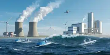 Futuristic clean energy landscape with advanced geothermal, tidal, SMR, and bioenergy technologies.