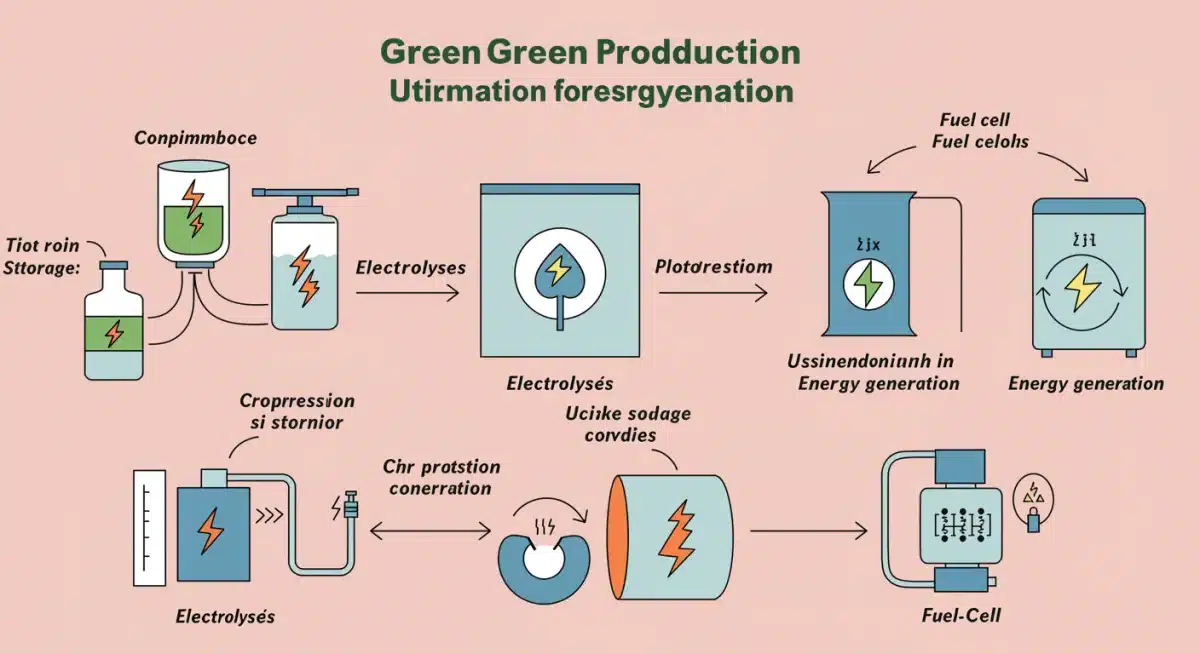 Green hydrogen production and storage infographic for clean energy