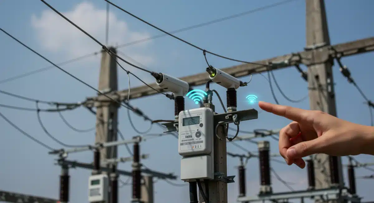 IoT sensors and smart meters embedded in energy infrastructure for enhanced monitoring.