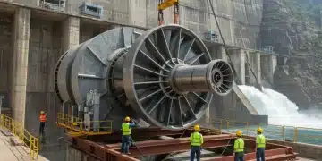 Modern hydropower turbine installation in a large dam
