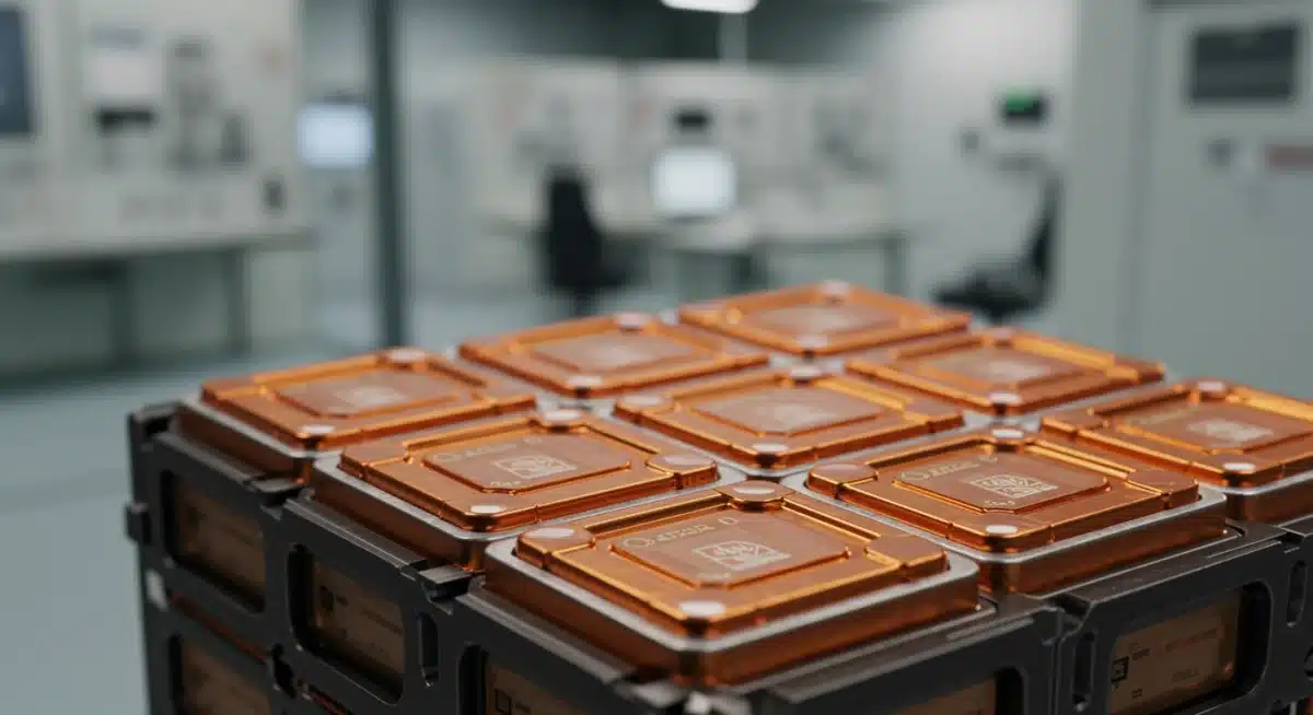 Close-up of a modular lithium-ion battery cell, highlighting advanced materials and technology.