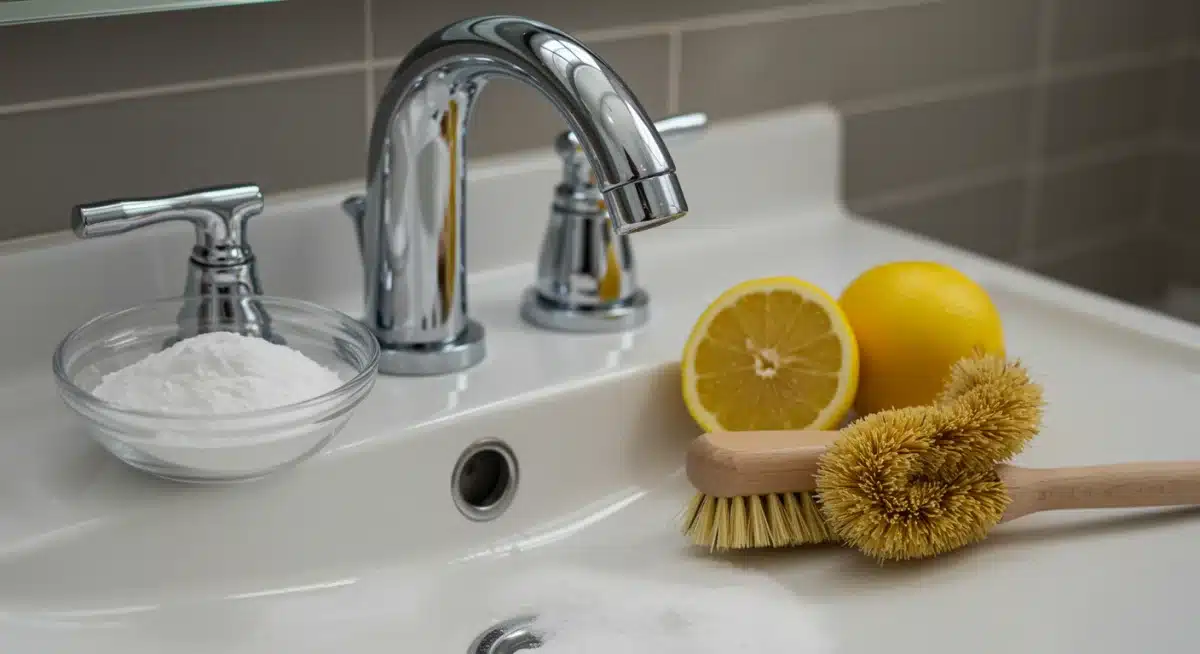Sparkling clean bathroom sink achieved with natural cleaning methods