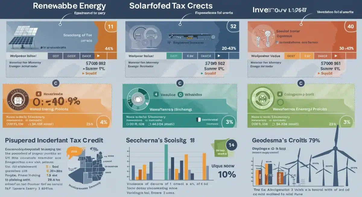 Infographic detailing various renewable energy project types and their respective tax credit incentives.