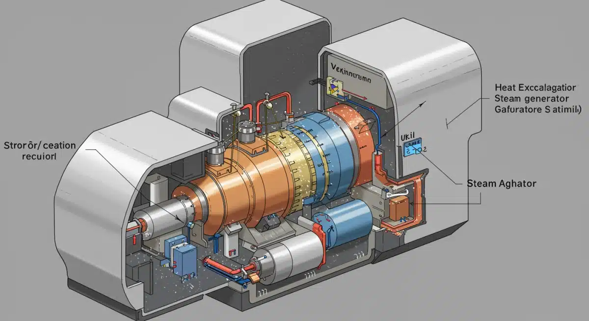 Detailed diagram of a small modular reactor (SMR) highlighting its compact design and safety systems.