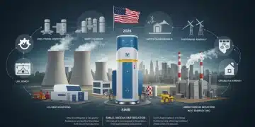 Small Modular Reactors (SMRs) integrated into the U.S. energy grid by 2026, symbolizing clean energy and innovation.