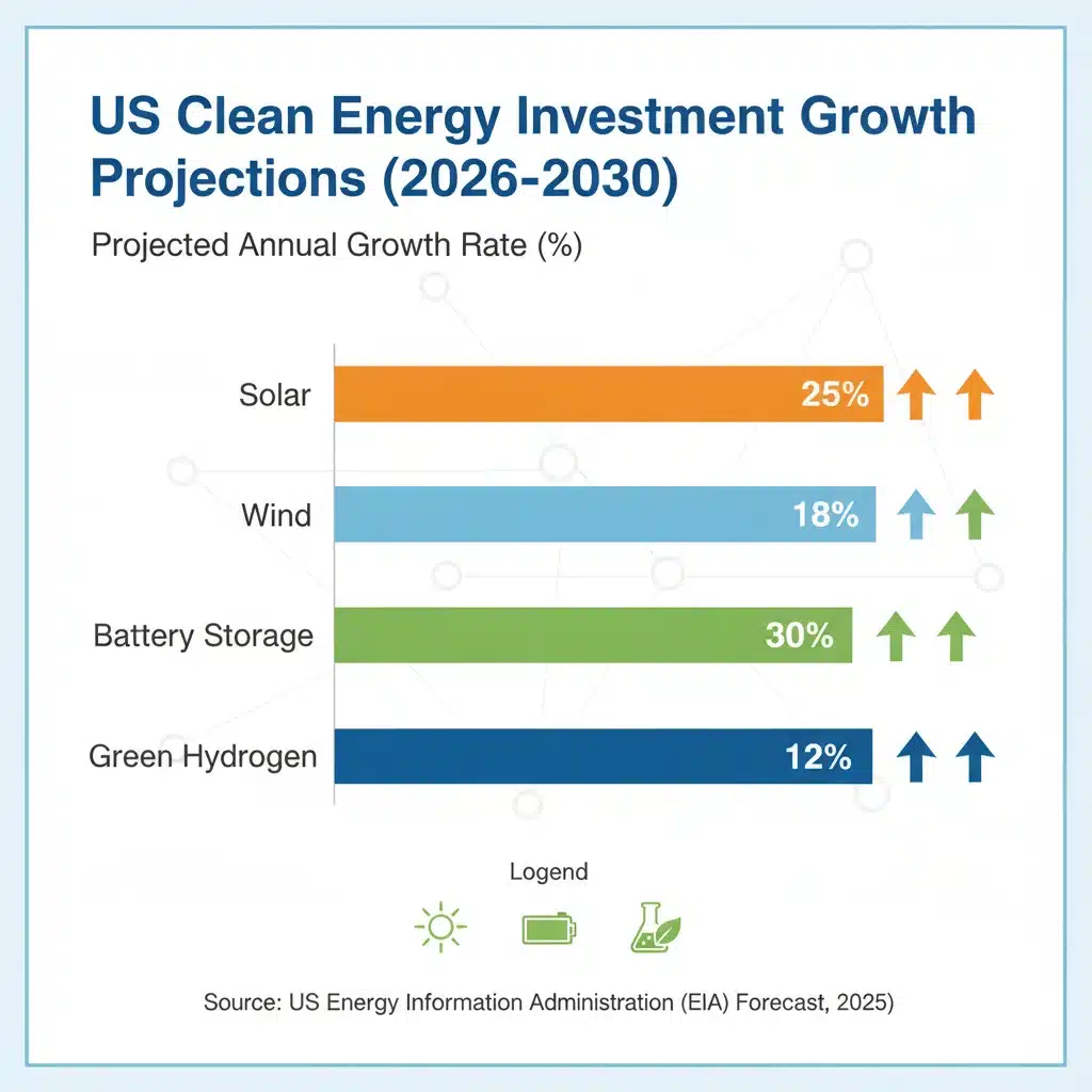 Infographic displaying projected US clean energy sector investment growth rates