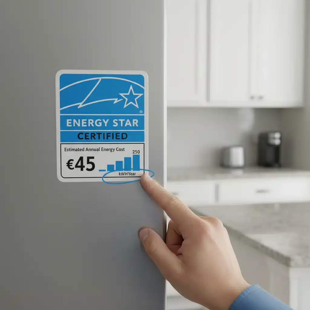 Energy Star label on a refrigerator indicating energy savings