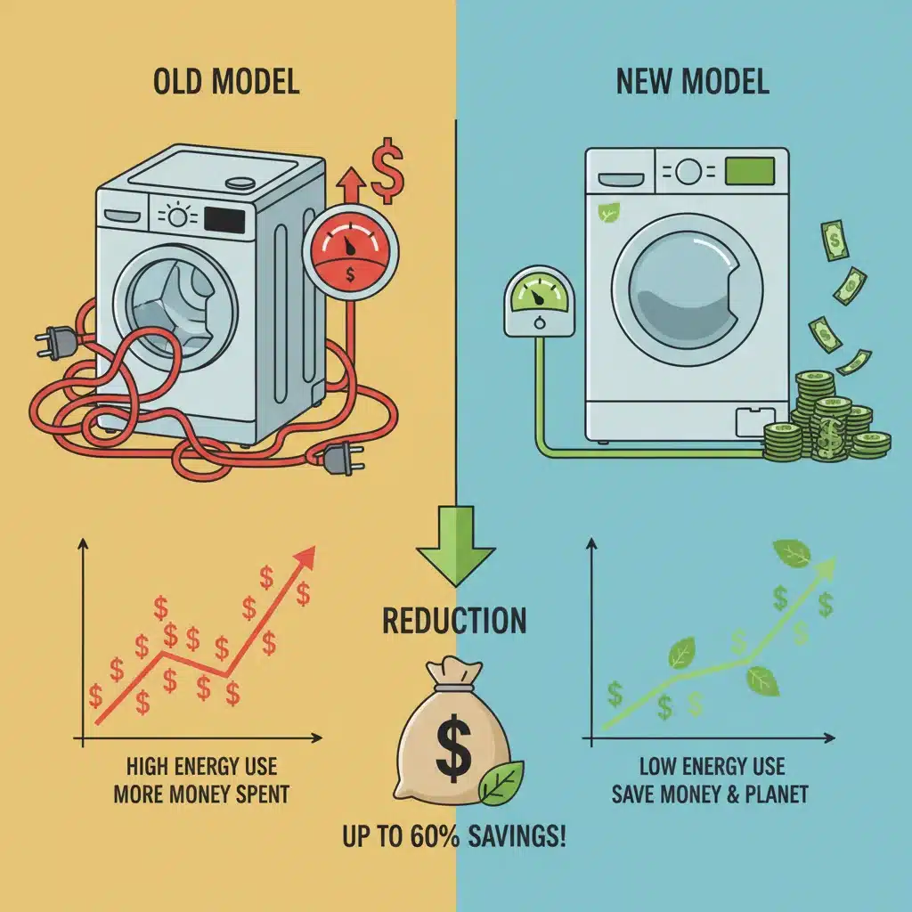 Comparison of energy consumption between old and new washing machines