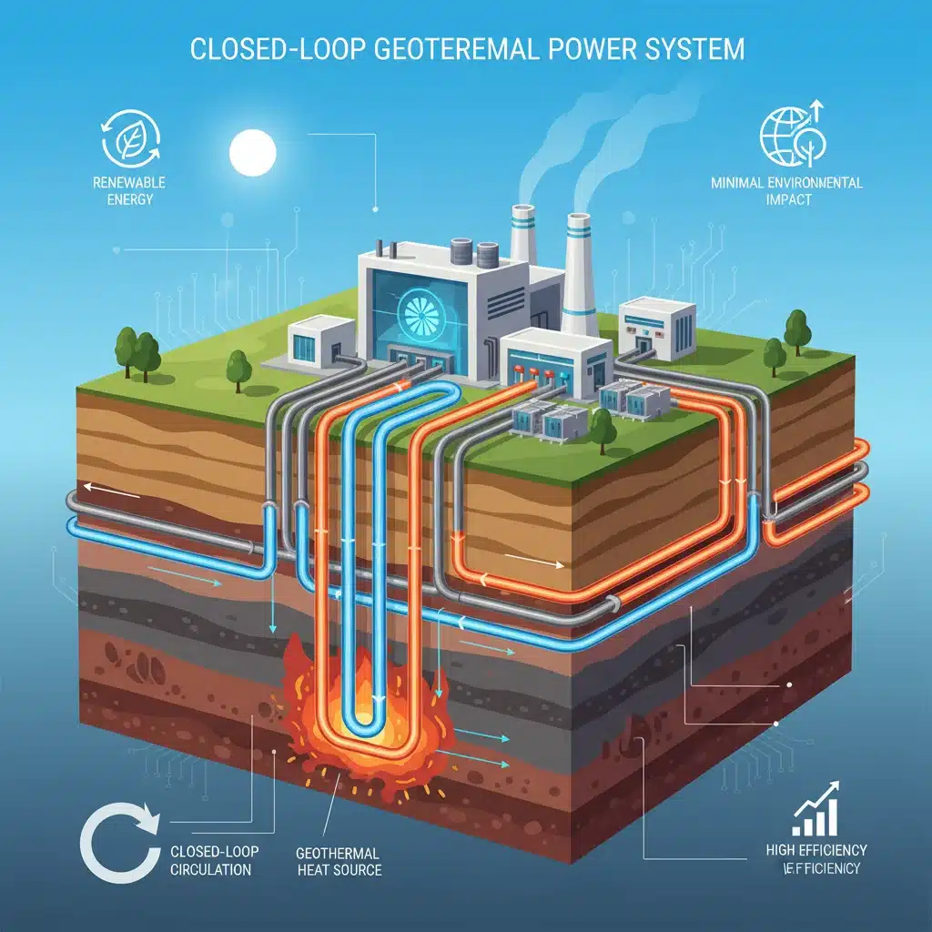 Illustration of an advanced closed-loop geothermal energy system