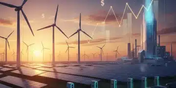 Diverse decarbonization technologies, including wind, solar, and electric vehicles, symbolizing a sustainable future and investment growth.