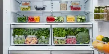Organized refrigerator with fresh fruits and vegetables